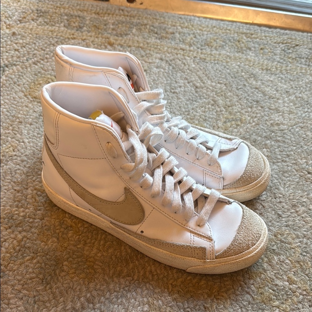 Nike White and Tan High-Top Sneakers